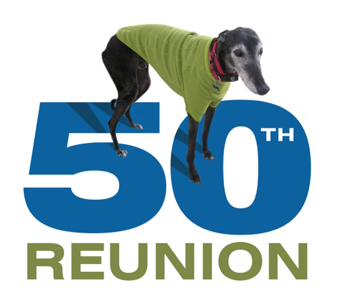 Point Grey Greyhound mascot — Class of 1977 50th Reunion graphic